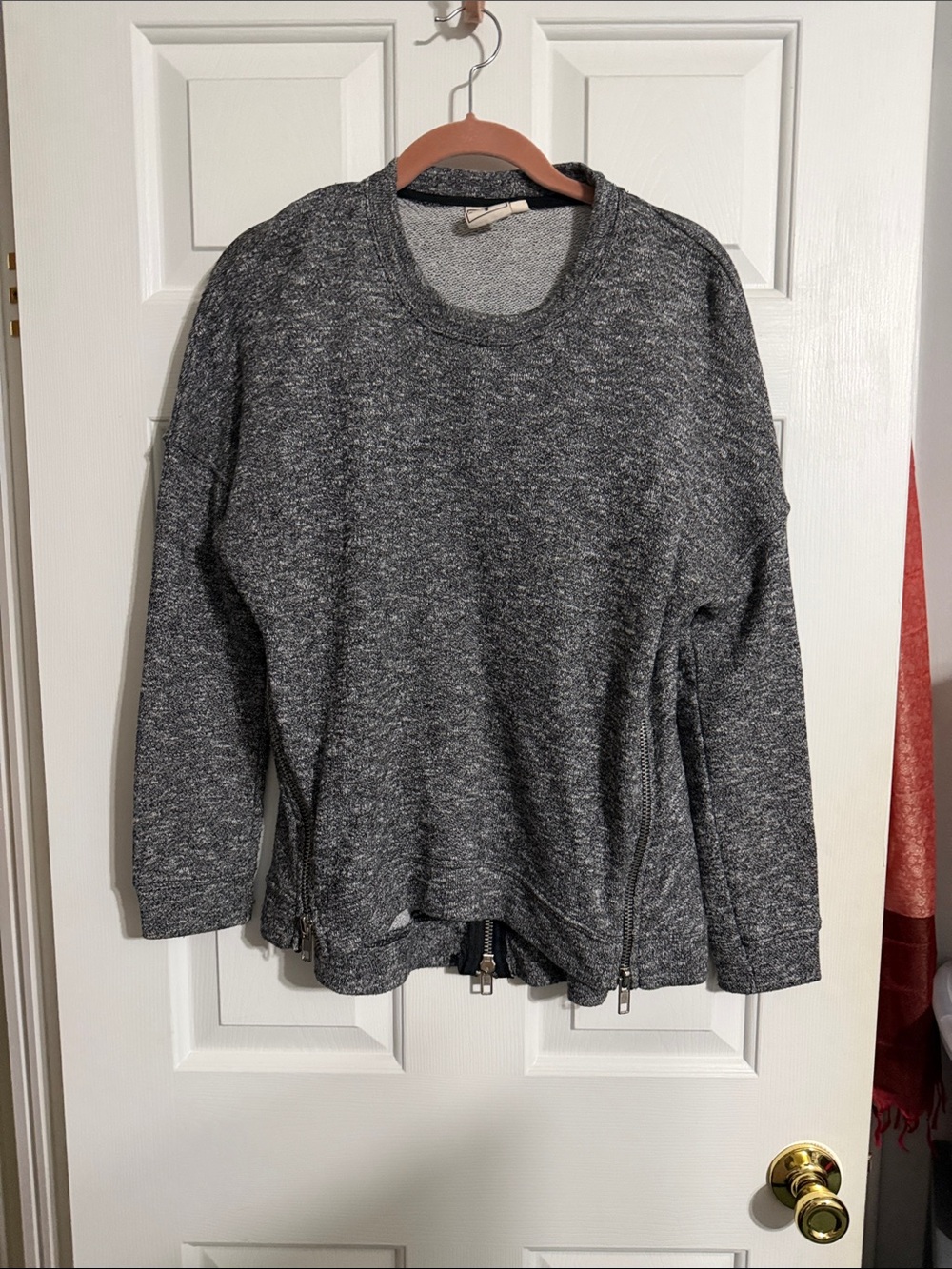 knot sisters Charcoal Gray Marled Crewneck Sweater with Side Zips